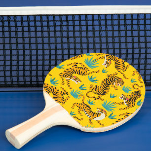 Raquette De Ping Pong Motif de tigre d'or asiatique