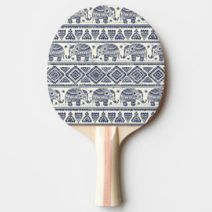 Raquette De Ping Pong Motif d'éléphant ethnique bleu