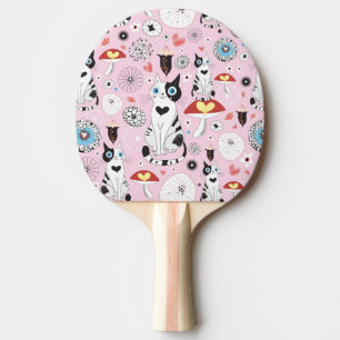 Raquette De Ping Pong motif des chats et des fleurs