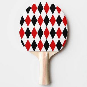 Raquette De Ping Pong Motif diamant rouge blanc arlequin noir