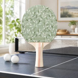 Raquette De Ping Pong Motif élégant de feuilles d'olive avec nom personn