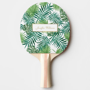 Raquette De Ping Pong Motif Feuille de la forêt tropicale.