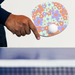 Raquette De Ping Pong Motif Fleur Rétro Années 70 Y2K Bleu Violet Orange