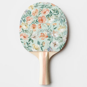 Raquette De Ping Pong Motif floral bleu aquarelle de prairie fleurie