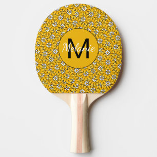 Raquette De Ping Pong Motif floral jaune vif personnalisé