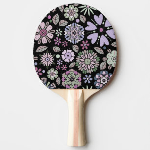 Raquette De Ping Pong Motif floral rose violet pastel rétro sans couture