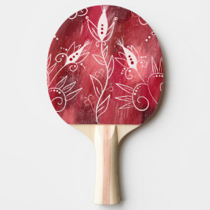 Raquette De Ping Pong Motif Floral Rouge Et Blanc