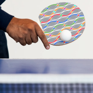 Raquette De Ping Pong Motif géométrique coloré.
