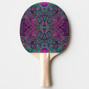 Raquette De Ping Pong Motif Groovy Abstrait Magenta et Bleu Sarcelle