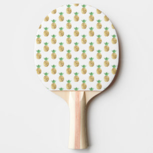 Raquette De Ping Pong Motif hawaïen tropical d'ananas de feuille d'or