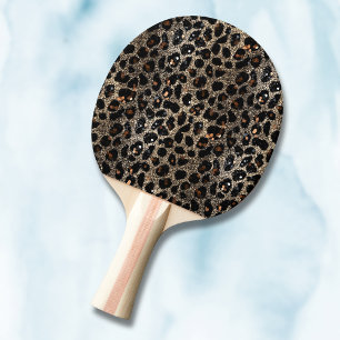 Raquette De Ping Pong Motif Léopard Brun Noir Or Paillettes Luxe