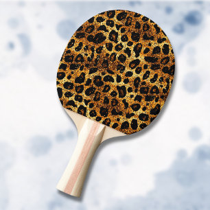 Raquette De Ping Pong Motif Léopard Marron Doré Pailleté Luxe