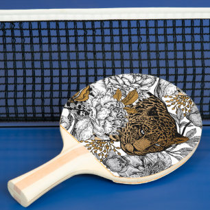 Raquette De Ping Pong Motif Leopard & Peonies