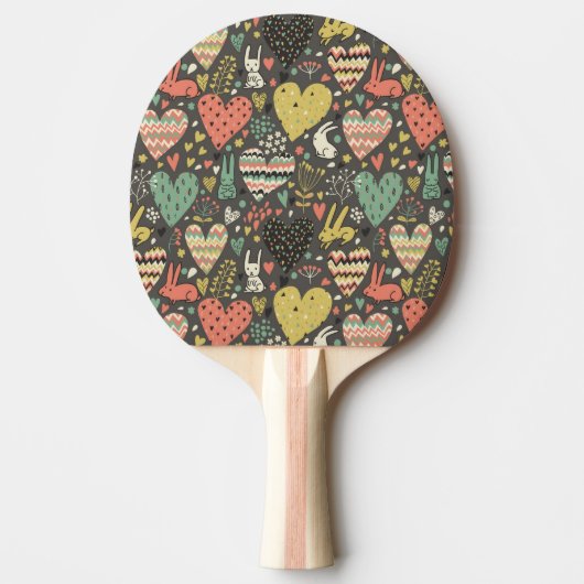 Raquette De Ping Pong Motif mignon de lapins d'amour avec des coeurs (Devant)