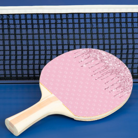 Raquette De Ping Pong Motif monogramme brillant parties scintillant rose (Insitu)