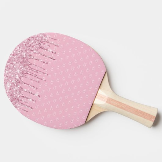 Raquette De Ping Pong Motif monogramme brillant parties scintillant rose (Côté)