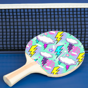 Raquette De Ping Pong Motif Neon Lightning Bolts & Stars