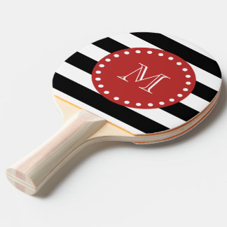 Raquette De Ping Pong Motif noir blanc, Monogramme rouge