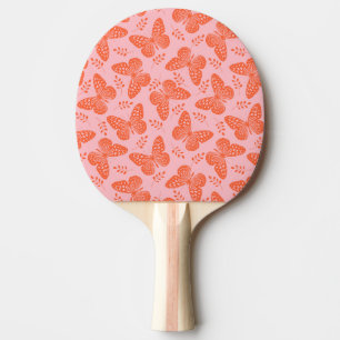 Raquette De Ping Pong Motif papillon orange sur arrière - plan rose