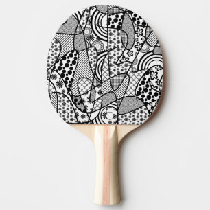 Raquette De Ping Pong Motif Patchwork Noir & Blanc 02