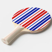 Raquette De Ping Pong Motif rayures blanches rouges bleues   (Devant Angle)