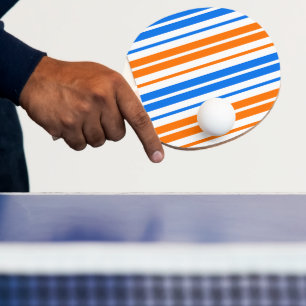 Raquette De Ping Pong Motif rayures verticales orange bleu blanc