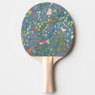 Raquette De Ping Pong Motif romantique abstrait avec la bande dessinée