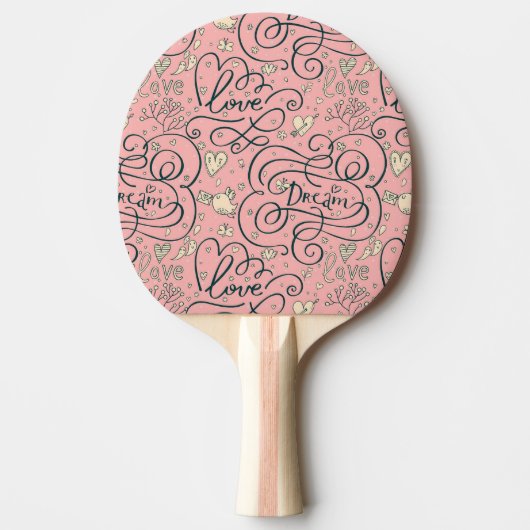 Raquette De Ping Pong Motif romantique avec des coeurs et des oiseaux (Devant)
