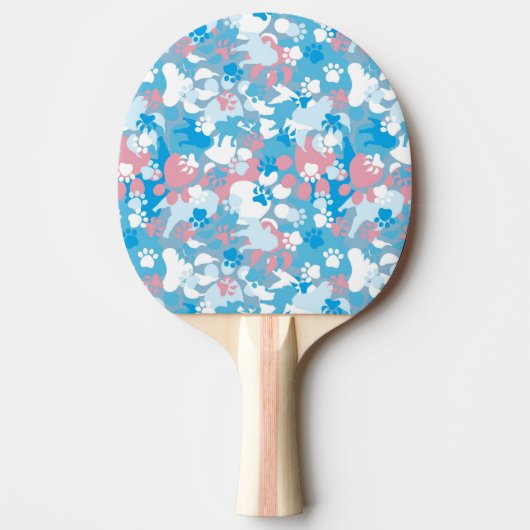 Raquette De Ping Pong Motif rose et bleu de chien de camouflage (Devant)
