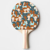 Raquette De Ping Pong Motif sans couture avec filles noires et blanches (Devant)
