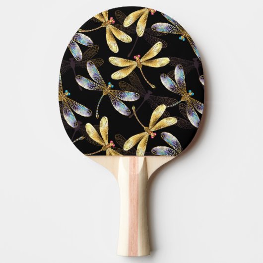 Raquette De Ping Pong Motif sans couture avec libellules d'or (Devant)