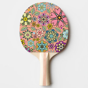 Raquette De Ping Pong Motif sans couture de couleurs de fleurs rétro de