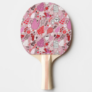 Raquette De Ping Pong Motif savoureux avec des oiseaux et des fleurs