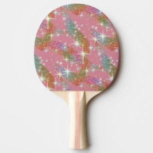 Raquette De Ping Pong Motif scintillant de faux paillettes d'arc-en-ciel