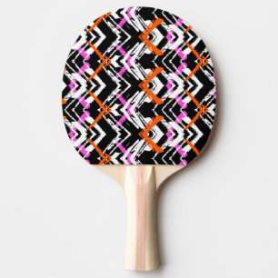 Raquette De Ping Pong Motif tiré par la main noir, orange, et rose de