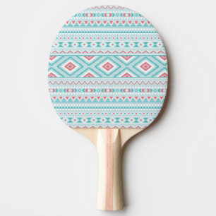 Raquette De Ping Pong Motif tribal Aztec Turquoise et rose