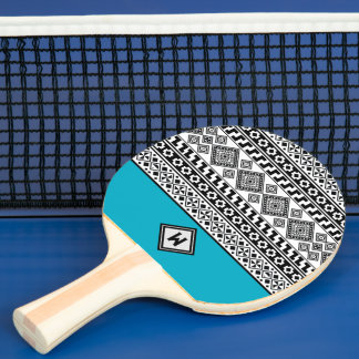 Raquette De Ping Pong Motif Tribal Polynésien Géométrique Noir Blanc