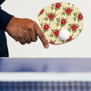 Raquette De Ping Pong Motif vintage de rose rouge