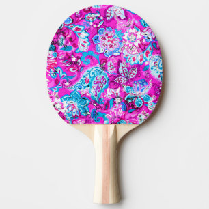 Raquette De Ping Pong Motifs de fleurs roses bleues mignonnes