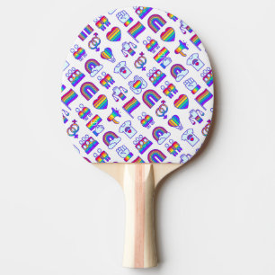 Raquette De Ping Pong Motifs d'icônes arc-en-ciel colorées