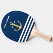 Raquette De Ping Pong Nautical, Gold Anchor Navy Blue Striped (Côté)