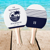 Raquette De Ping Pong Navy Stripes Palm Tree Monogram Family Coastal