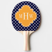Raquette De Ping Pong Navy Wt Polka Dot Cantaloupe Quatrefoil 3 monogram (Devant)