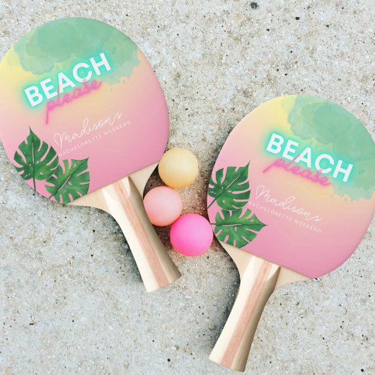 Raquette De Ping Pong Neon Beach Please Jeux de plage EVJF Rose