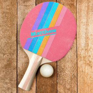 Raquette De Ping Pong Neon Sunrise des années 80 en détresse rayé avec l