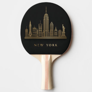 Raquette De Ping Pong New York Skyline Gold Line Art