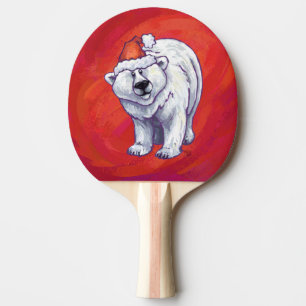 Raquette De Ping Pong Noël de l'ours polaire sur le rouge