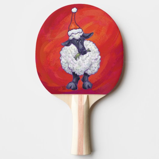 Raquette De Ping Pong Noël des moutons sur rouge (Devant)