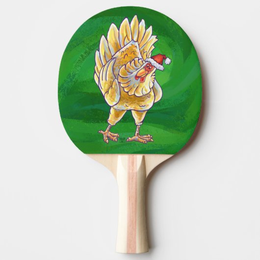 Raquette De Ping Pong Noël Du Poulet Sur Vert (Devant)
