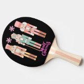 Raquette De Ping Pong Noël en noix rose sur noir | (Côté)